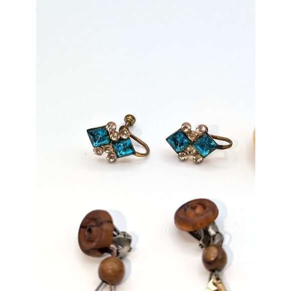 6 Pair Lot Vtg Clip On Screw Back Earrings Including Czech Monet & Gold Filled - Picture 2 of 9